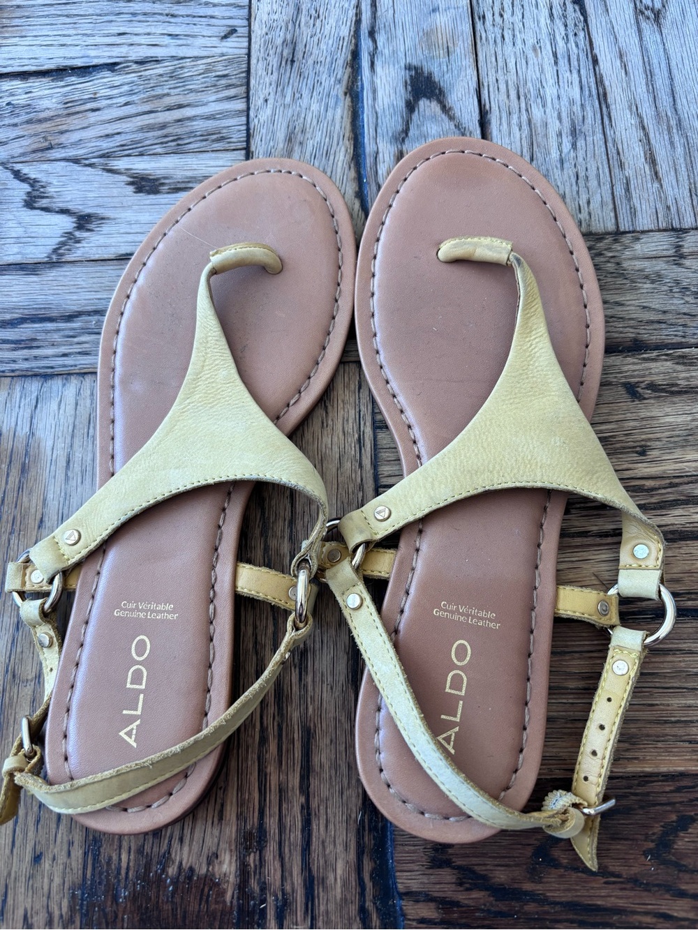 Aldo Yellow Leather Thong Sandals with Ankle Strap